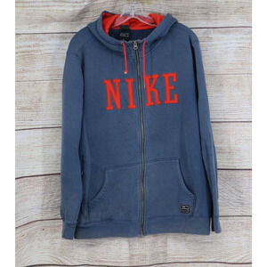 VINTAGE Nike Mens Size Large Full Zip Jacket with Hood Gray Blue Red